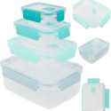 Pojemniki prostokątne lunchbox MG Home Misto zestaw 4 sztuk hermetyczne 2500/1350/600/250 ml turkusowe