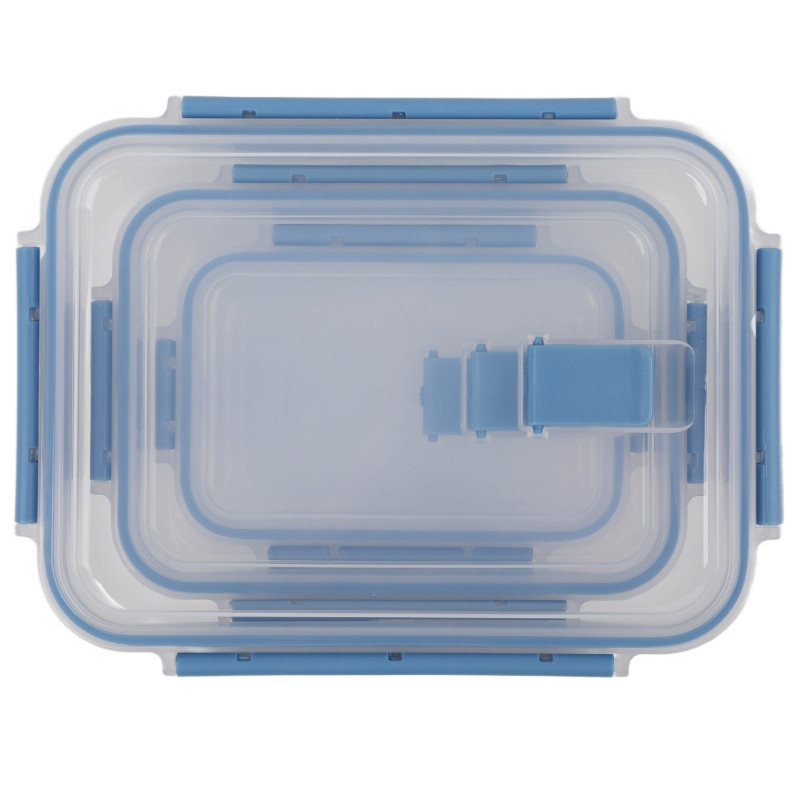 Pojemniki prostokątne lunchbox MG Home Misto zestaw 3 sztuki hermetyczne 1350/600/250 ml turkusowe