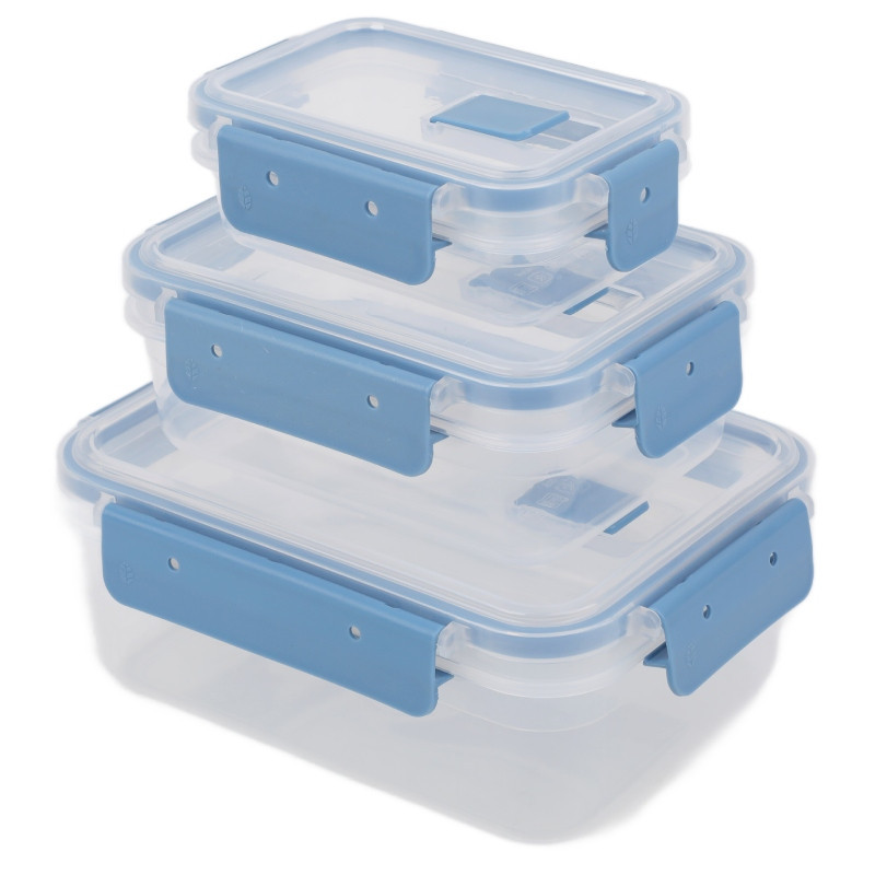 Pojemniki prostokątne lunchbox MG Home Misto zestaw 3 sztuki hermetyczne 1350/600/250 ml turkusowe