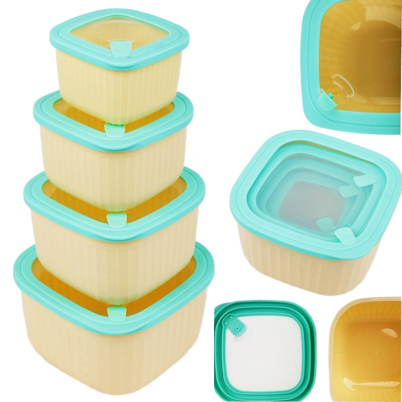 Pojemniki kwadratowe lunchbox MG Home Misto zestaw 4 sztuk hermetyczne 3600/2400/1400/750 ml kremowe