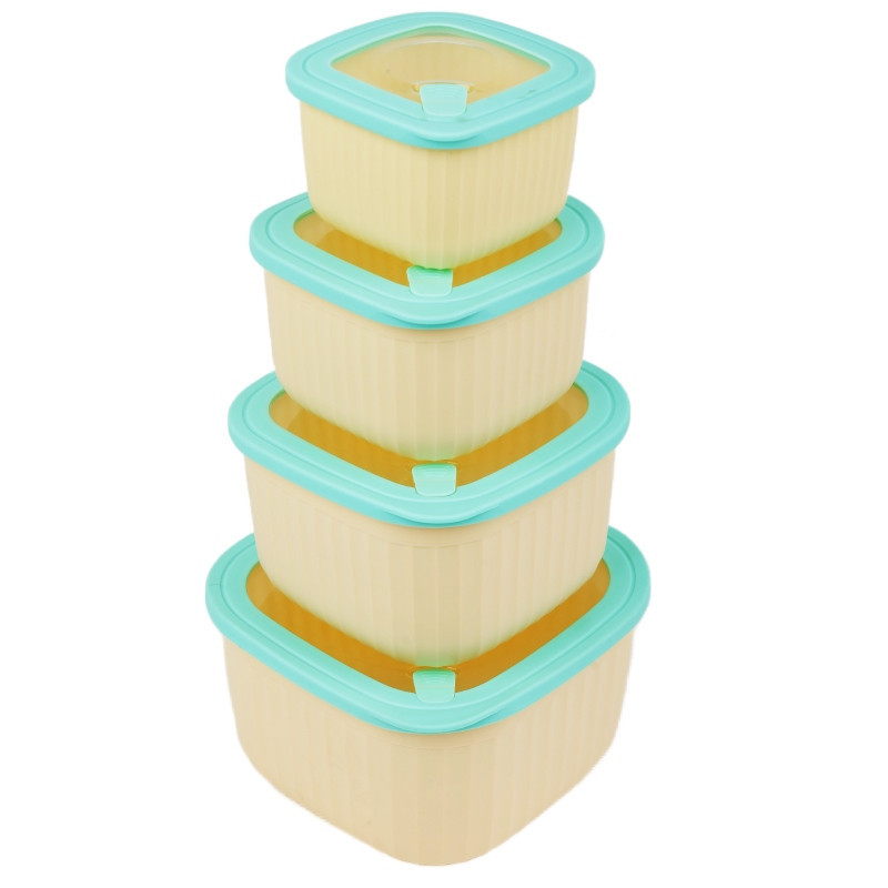 Pojemniki kwadratowe lunchbox MG Home Misto zestaw 4 sztuk hermetyczne 3600/2400/1400/750 ml kremowe