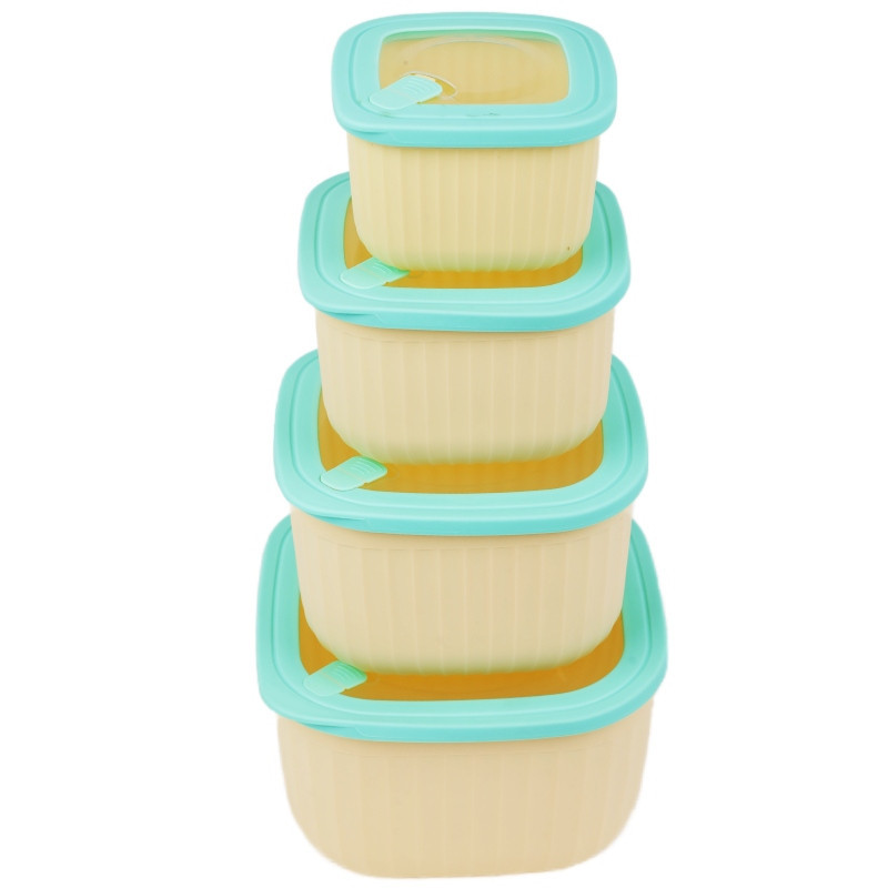 Pojemniki kwadratowe lunchbox MG Home Misto zestaw 4 sztuk hermetyczne 3600/2400/1400/750 ml kremowe