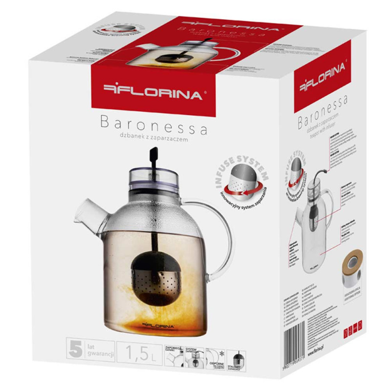 Dzbanek z zaparzaczem 1500 ml szklany imbryk Florina Baronessa