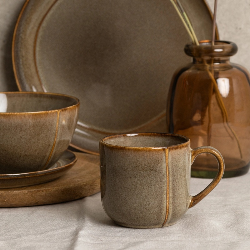 Serwis obiadowy porcelanowy Florina Bergen 18 elementów zestaw talerzy dla 6 osób retro brązowe