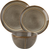 Serwis obiadowy porcelanowy Florina Bergen 18 elementów zestaw talerzy dla 6 osób retro brązowe