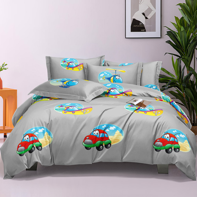Pościel 160x200 dla dzieci bawełna satynowa 3D Cotton World gruba 3 części 2516 pojazdy