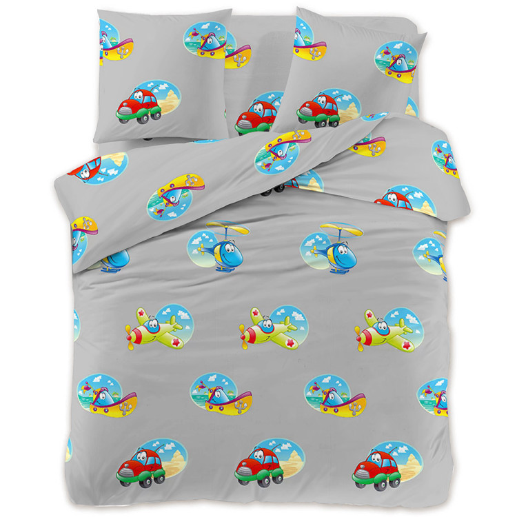 Pościel 160x200 dla dzieci bawełna satynowa 3D Cotton World gruba 3 części 2516 pojazdy