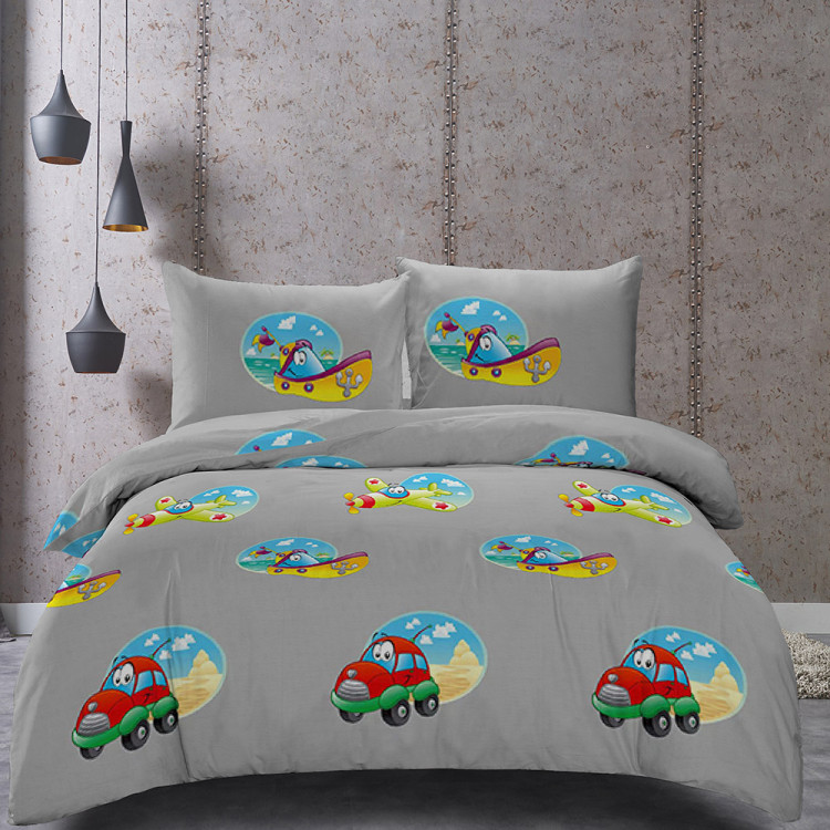 Pościel 160x200 dla dzieci bawełna satynowa 3D Cotton World gruba 3 części 2516 pojazdy