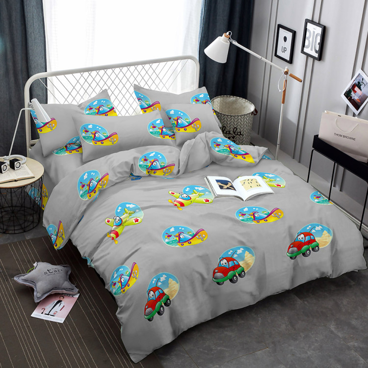 Pościel 160x200 dla dzieci bawełna satynowa 3D Cotton World gruba 3 części 2516 pojazdy