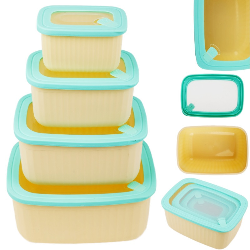 Pojemniki prostokątne lunchbox MG Home Misto zestaw 4 sztuk hermetyczne 4500/2700/1400/650 ml kremowe
