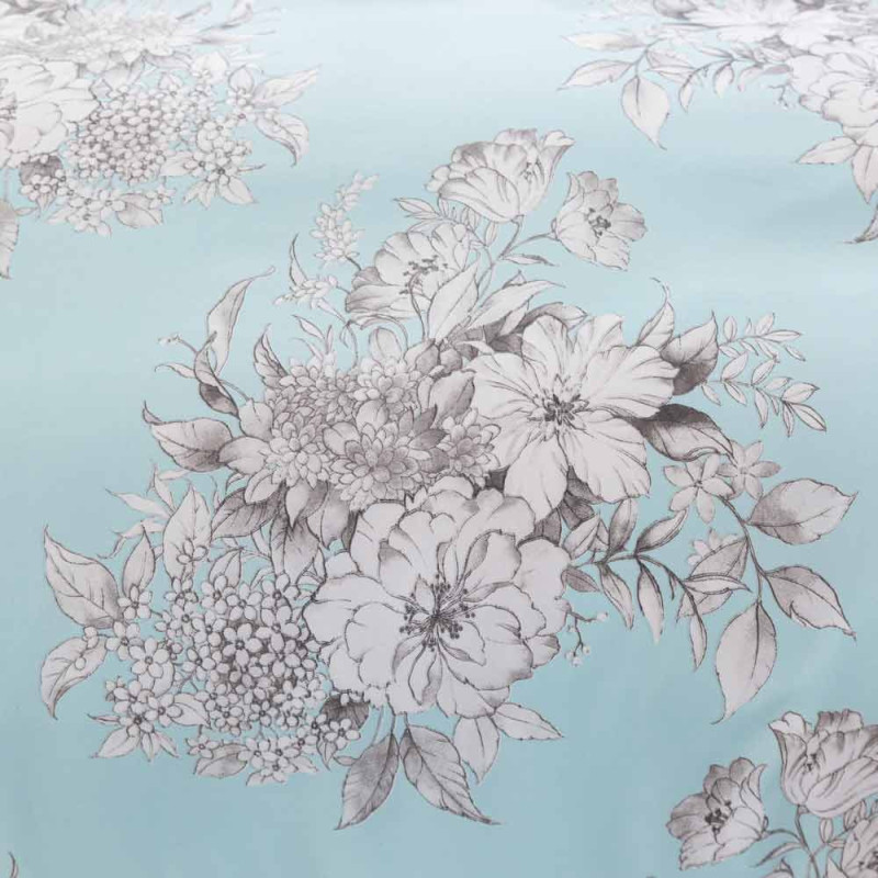 Pościel 220x200 bawełna satynowa dwustronna Cotton World gruba 3 części AML 3051 błękitna w kwiaty