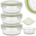 Pojemniki szklane okrągłe lunchbox Florina Frigo zestaw 3 sztuki żaroodporne hermetyczne 620 ml