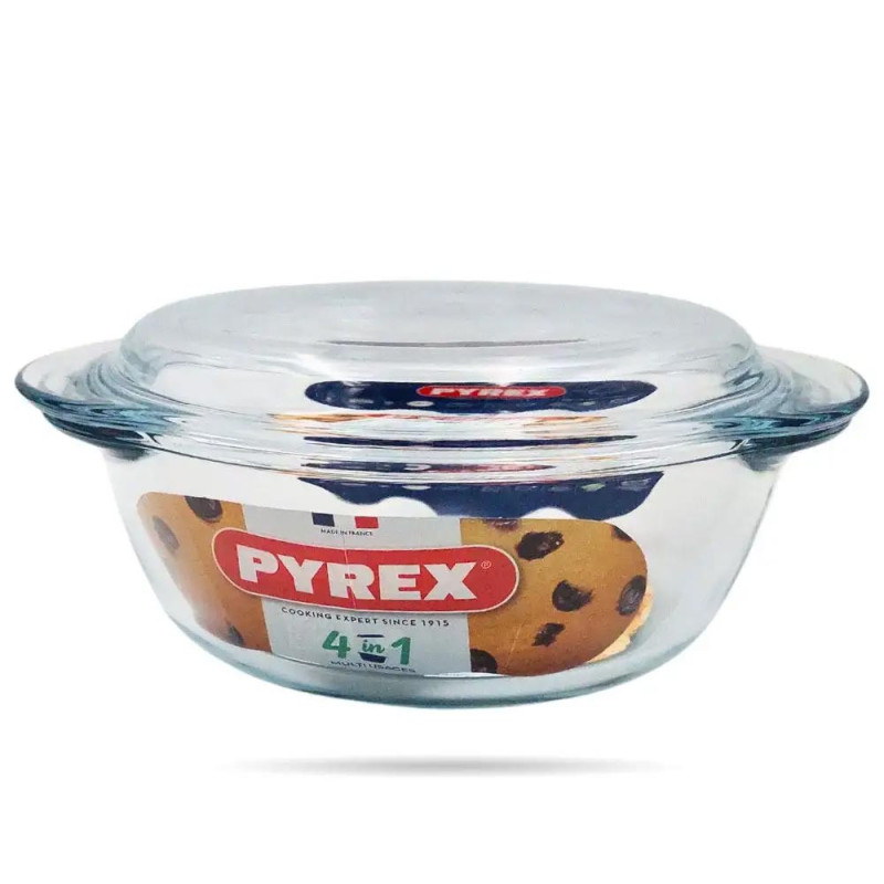 Naczynie żaroodporne  małe 1.3 L z pokrywką okrągłe gładkie Pyrex 207A