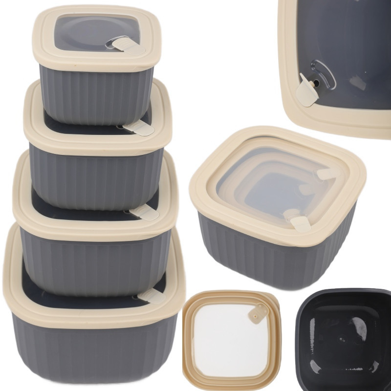 Pojemniki kwadratowe lunchbox MG Home Misto zestaw 4 sztuk hermetyczne 3600/2400/1400/750 ml szare