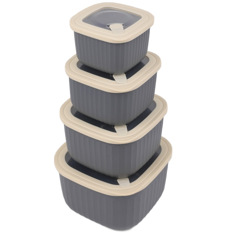 Pojemniki kwadratowe lunchbox MG Home Misto zestaw 4 sztuk hermetyczne 3600/2400/1400/750 ml szare