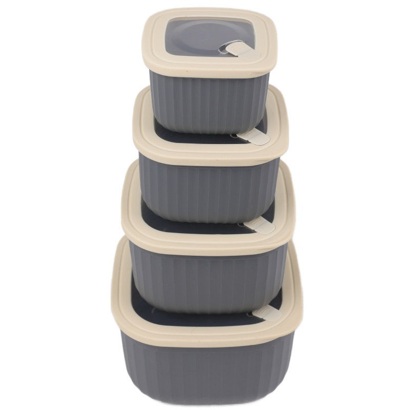 Pojemniki kwadratowe lunchbox MG Home Misto zestaw 4 sztuk hermetyczne 3600/2400/1400/750 ml szare