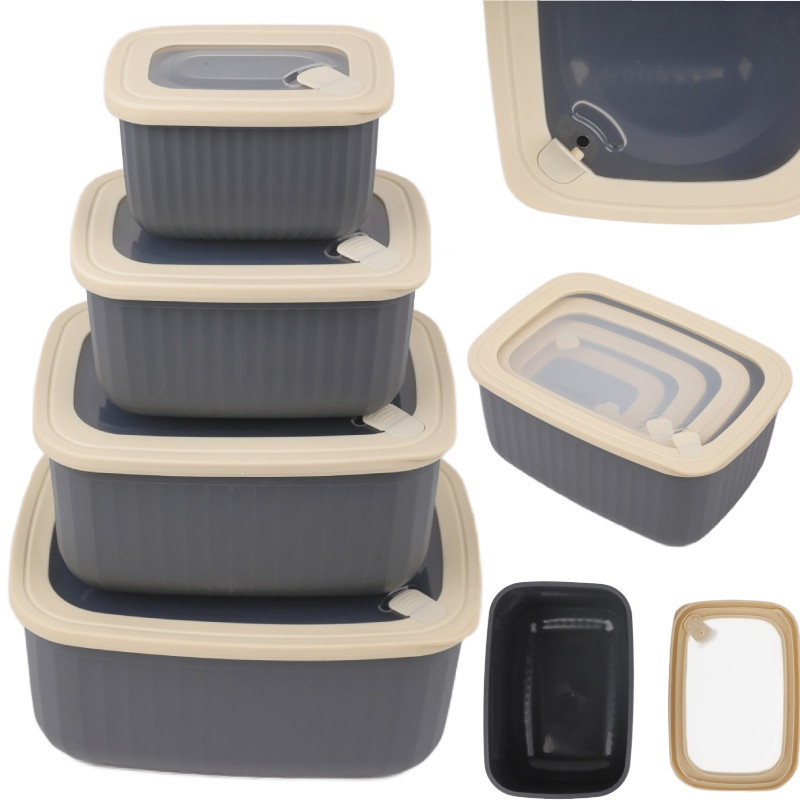 Pojemniki prostokątne lunchbox MG Home Misto zestaw 4 sztuk hermetyczne 4500/2700/1400/650 ml szare