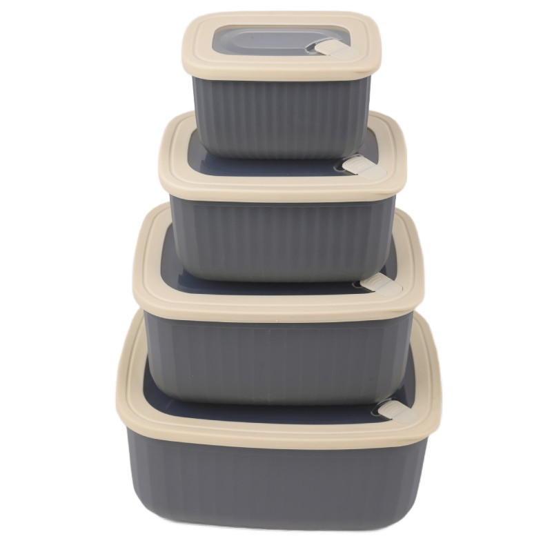 Pojemniki prostokątne lunchbox MG Home Misto zestaw 4 sztuk hermetyczne 4500/2700/1400/650 ml szare