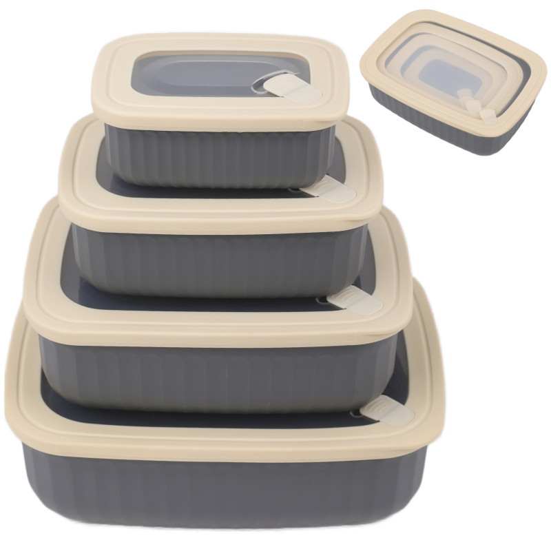 Pojemniki prostokątne lunchbox MG Home Misto zestaw 4 sztuk hermetyczne 3000/1700/950/450 ml szare