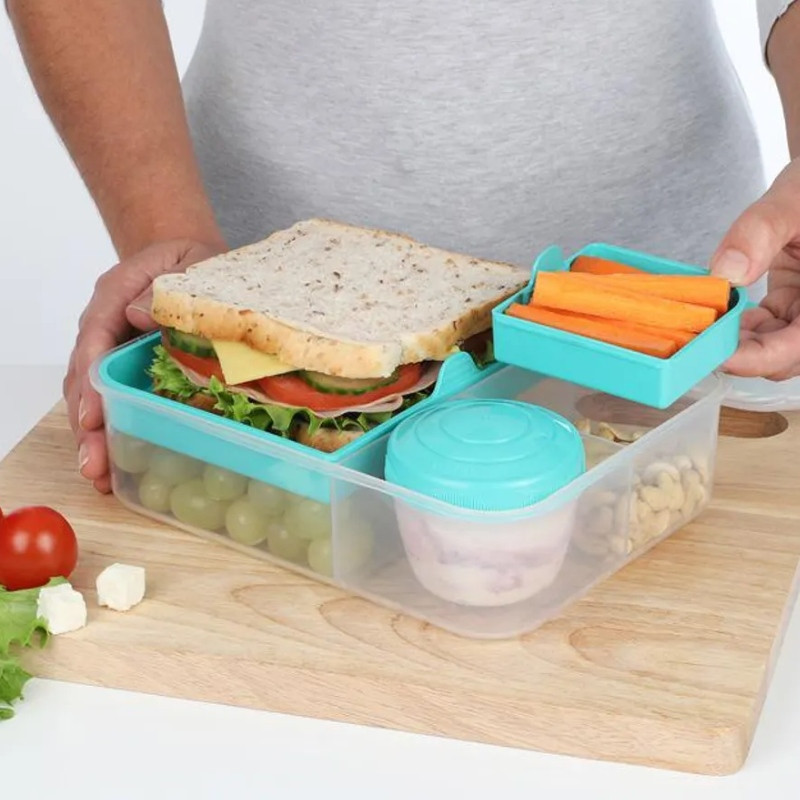Pojemnik śniadaniowy plastikowy lunchbox GierekHoff Bento 5 komór z pojemnikiem na sos śniadaniówka na żywność GH 1106