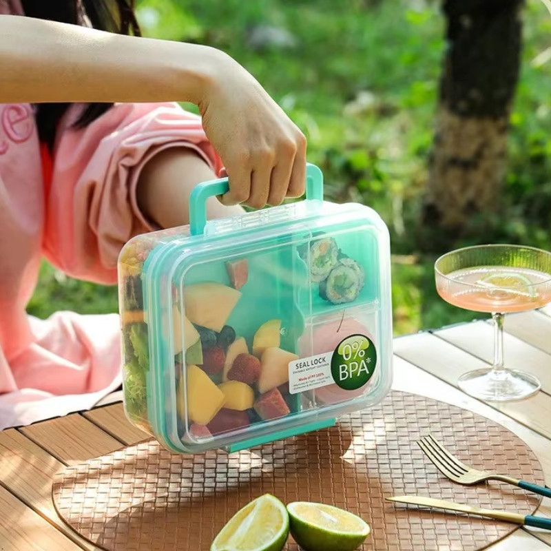 Pojemnik śniadaniowy plastikowy lunchbox GierekHoff Bento 5 komór z pojemnikiem na sos śniadaniówka na żywność GH 1106