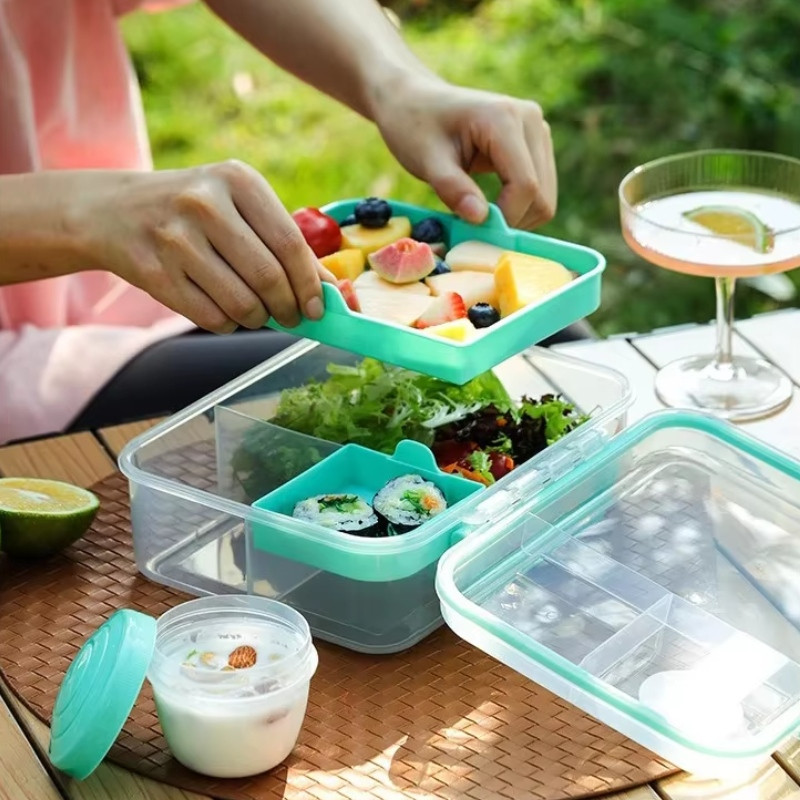 Pojemnik śniadaniowy plastikowy lunchbox GierekHoff Bento 5 komór z pojemnikiem na sos śniadaniówka na żywność GH 1106
