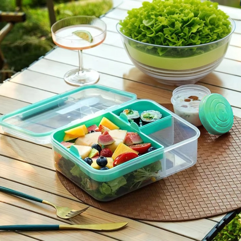 Pojemnik śniadaniowy plastikowy lunchbox GierekHoff Bento 5 komór z pojemnikiem na sos śniadaniówka na żywność GH 1106
