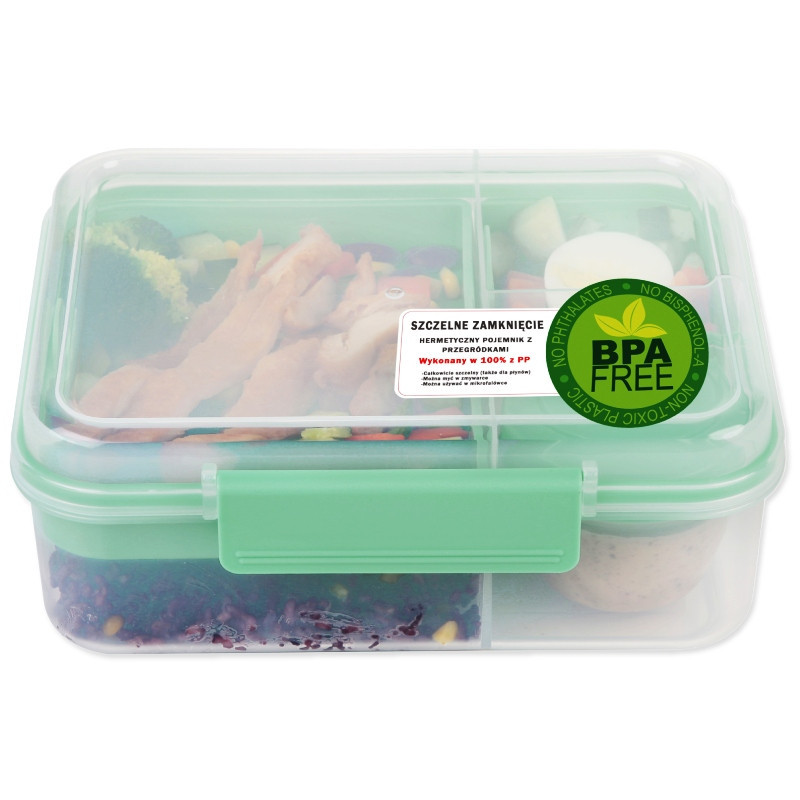 Pojemnik śniadaniowy plastikowy lunchbox GierekHoff Bento 5 komór z pojemnikiem na sos śniadaniówka na żywność GH 1106