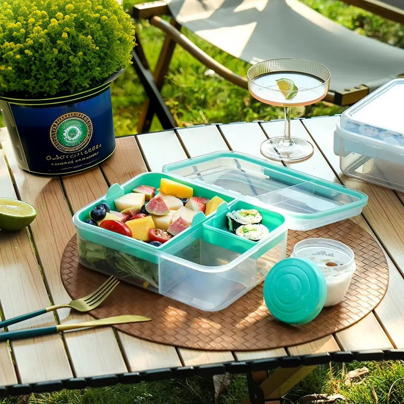 Pojemnik śniadaniowy plastikowy lunchbox GierekHoff Bento 5 komór z pojemnikiem na sos śniadaniówka na żywność GH 1106