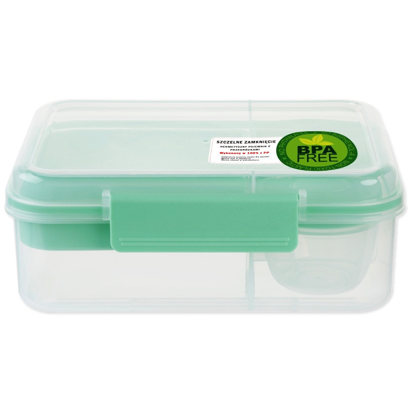 Pojemnik śniadaniowy plastikowy lunchbox GierekHoff Bento 5 komór z pojemnikiem na sos śniadaniówka na żywność GH 1106