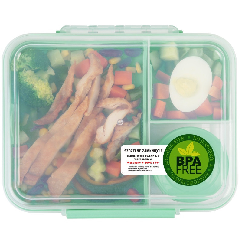 Pojemnik śniadaniowy plastikowy lunchbox GierekHoff Bento 5 komór z pojemnikiem na sos śniadaniówka na żywność GH 1106
