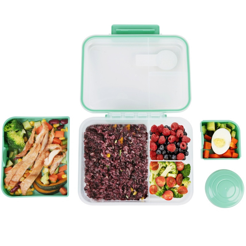 Pojemnik śniadaniowy plastikowy lunchbox GierekHoff Bento 5 komór z pojemnikiem na sos śniadaniówka na żywność GH 1106
