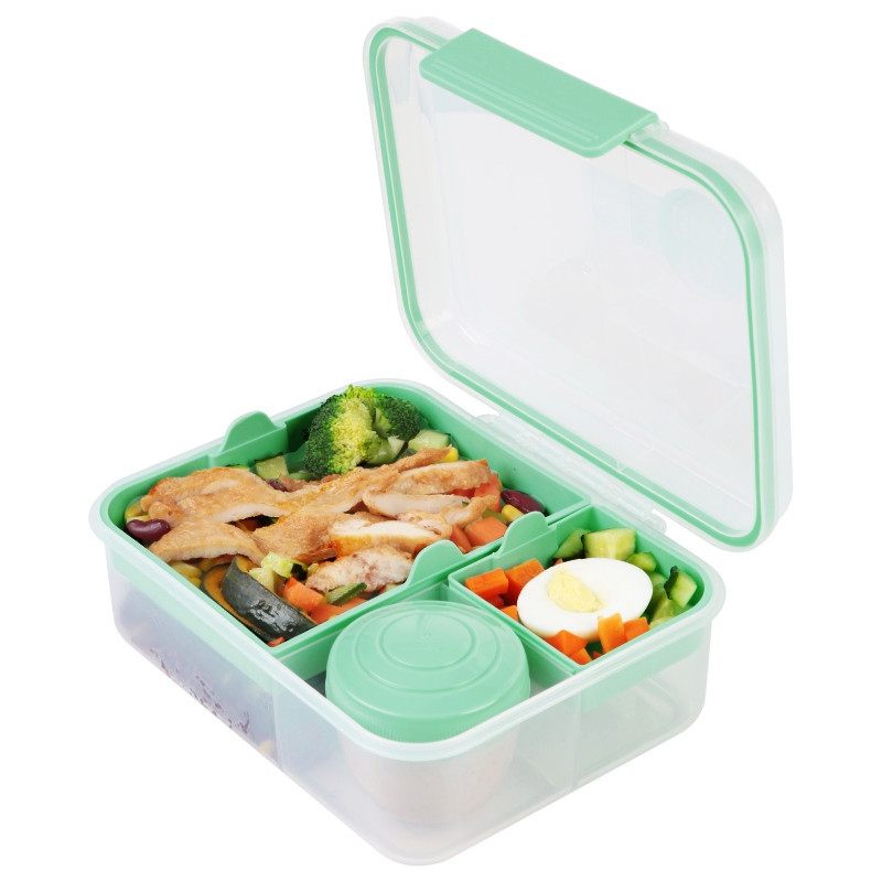 Pojemnik śniadaniowy plastikowy lunchbox GierekHoff Bento 5 komór z pojemnikiem na sos śniadaniówka na żywność GH 1106