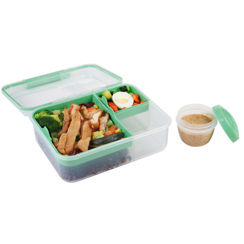 Pojemnik śniadaniowy plastikowy lunchbox GierekHoff Bento 5 komór z pojemnikiem na sos śniadaniówka na żywność GH 1106