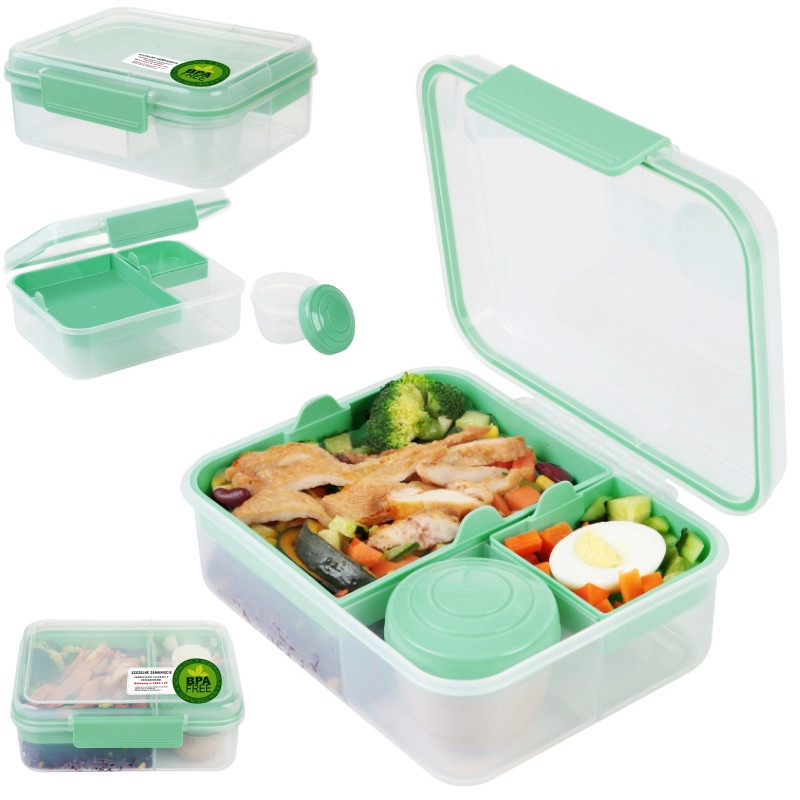 Pojemnik śniadaniowy plastikowy lunchbox GierekHoff Bento 5 komór z pojemnikiem na sos śniadaniówka na żywność GH 1106