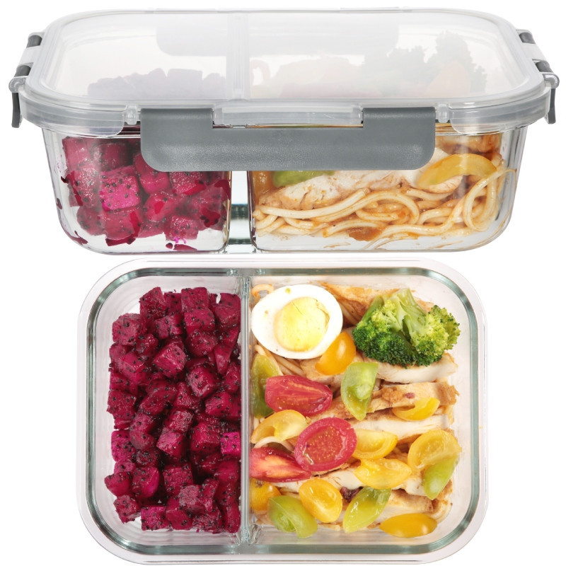 Pojemniki szklane z przegrodą dwukomorowe GierekHoff Split zestaw 3 pojemników 570/980/1360 ml lunchbox hermetyczne GH 1105