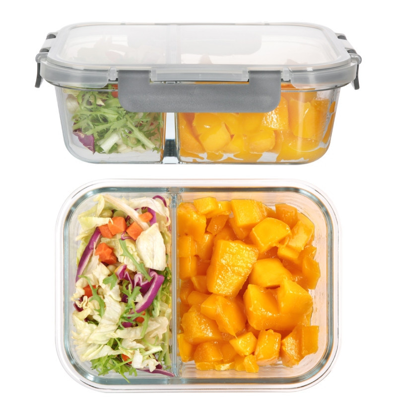 Pojemniki szklane z przegrodą dwukomorowe GierekHoff Split zestaw 3 pojemników 570/980/1360 ml lunchbox hermetyczne GH 1105