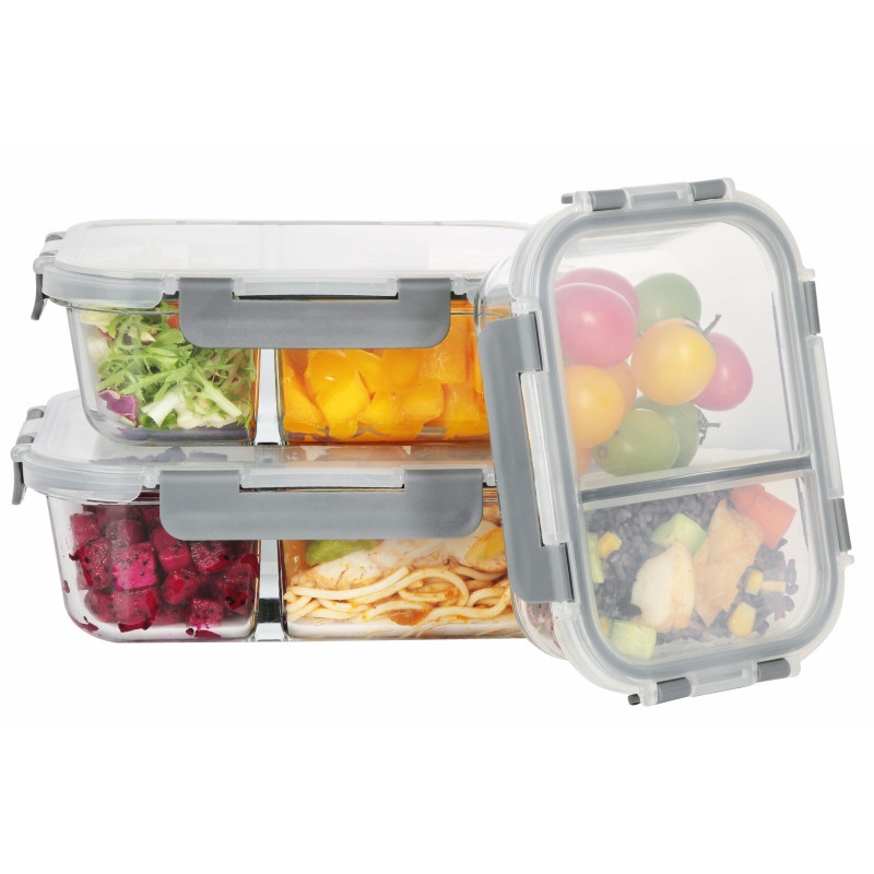 Pojemniki szklane z przegrodą dwukomorowe GierekHoff Split zestaw 3 pojemników 570/980/1360 ml lunchbox hermetyczne GH 1105