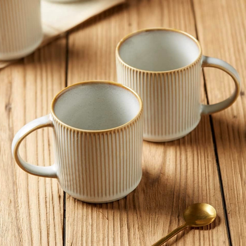 Serwis obiadowy porcelanowy Florina Evia 30 elementów z salaterkami i kubkami zestaw talerzy dla 6 osób retro