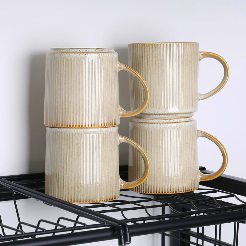 Komplet 6 kubków porcelanowych Florina Evia 330 ml do kawy herbaty zestaw kremowe retro