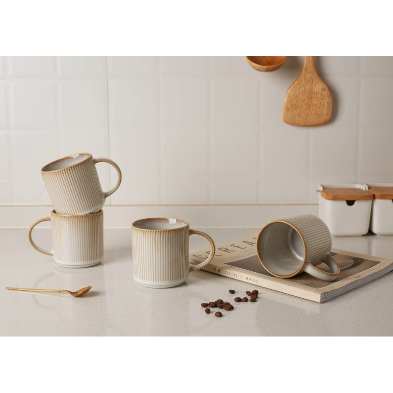 Komplet 6 kubków porcelanowych Florina Evia 330 ml do kawy herbaty zestaw kremowe retro