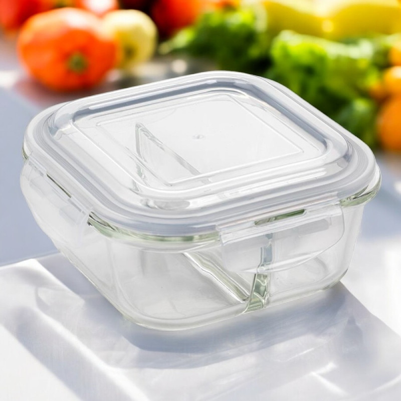 Pojemnik szklany dzielony dwukomorowy Florina Frigo 750 ml kwadratowy lunchbox hermetyczny