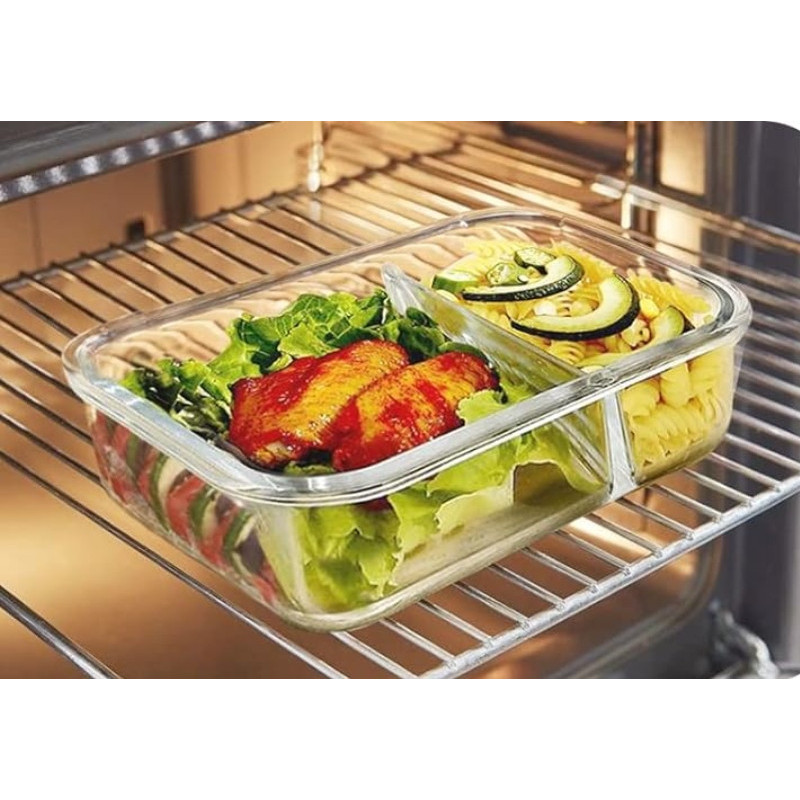 Pojemniki szklane dzielone dwukomorowe Florina Frigo 600 ml zestaw 3 sztuki prostokątne lunchbox hermetyczne