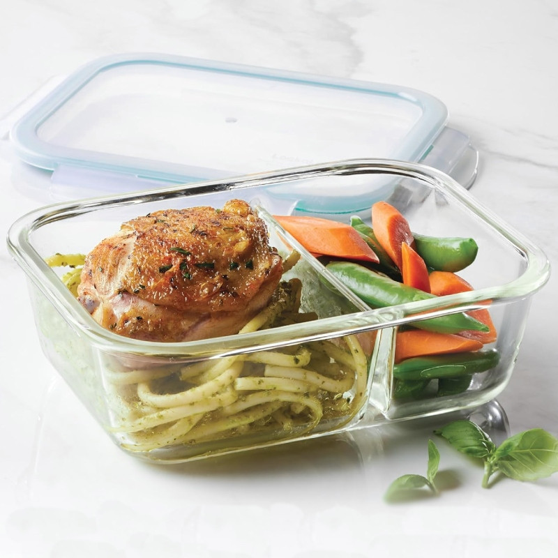 Pojemniki szklane dzielone dwukomorowe Florina Frigo 600 ml zestaw 3 sztuki prostokątne lunchbox hermetyczne