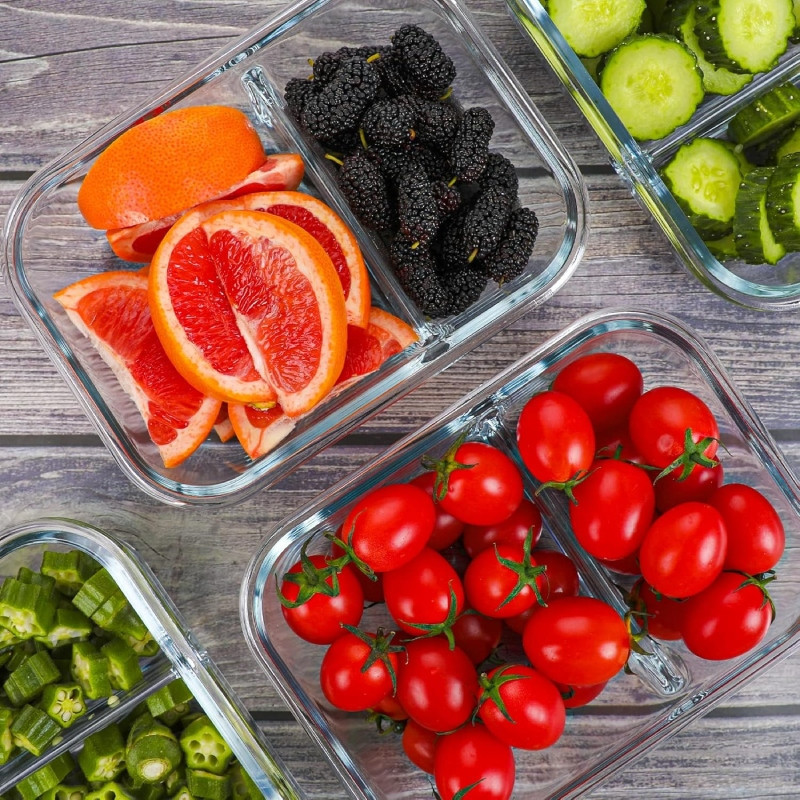 Pojemniki szklane dzielone dwukomorowe Florina Frigo 600 ml zestaw 3 sztuki prostokątne lunchbox hermetyczne