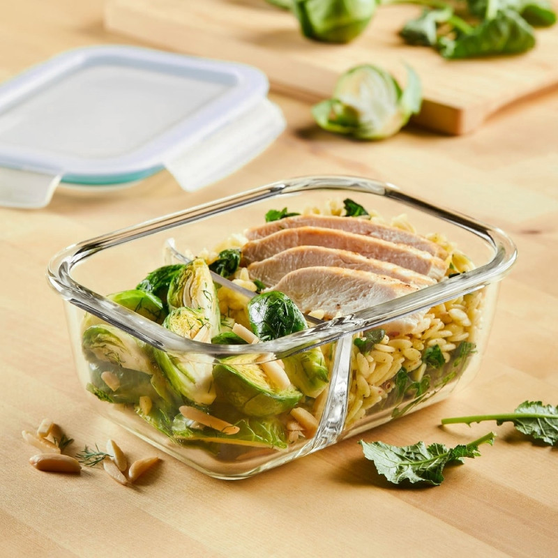 Pojemniki szklane dzielone dwukomorowe Florina Frigo 600 ml zestaw 3 sztuki prostokątne lunchbox hermetyczne