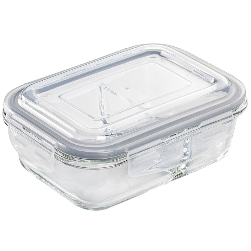 Pojemniki szklane dzielone dwukomorowe Florina Frigo 600 ml zestaw 3 sztuki prostokątne lunchbox hermetyczne