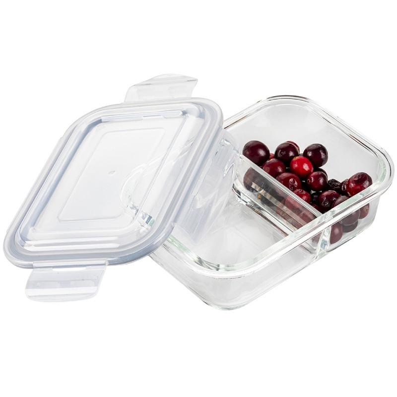 Pojemniki szklane dzielone dwukomorowe Florina Frigo 600 ml zestaw 3 sztuki prostokątne lunchbox hermetyczne