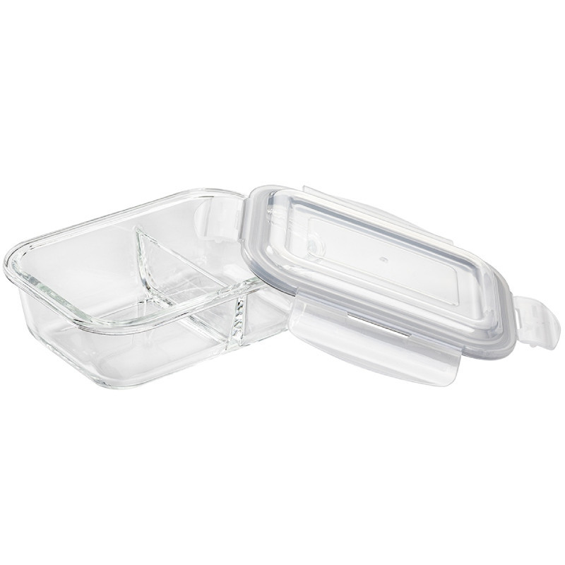 Pojemniki szklane dzielone dwukomorowe Florina Frigo 600 ml zestaw 3 sztuki prostokątne lunchbox hermetyczne