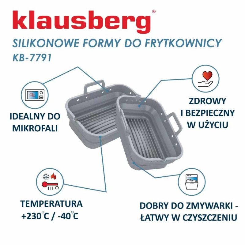 Wkłady silikonowe do frytkownicy 14x20 zestaw 2 sztuki forma do pieczenia Klausberg KB 7791